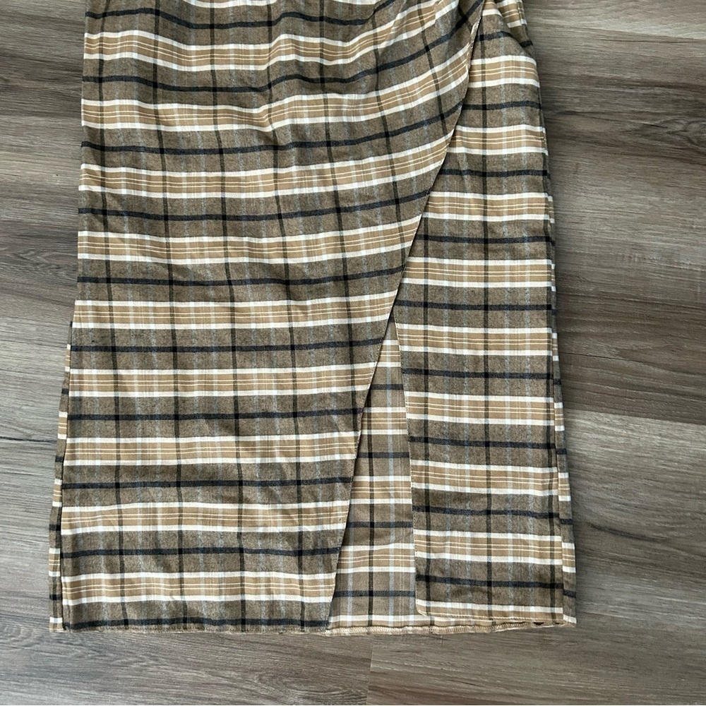 ASOS Tan Plaid Midi Maxi Faux Wrap Skirt Women Size 2 - Picture 6 of 7